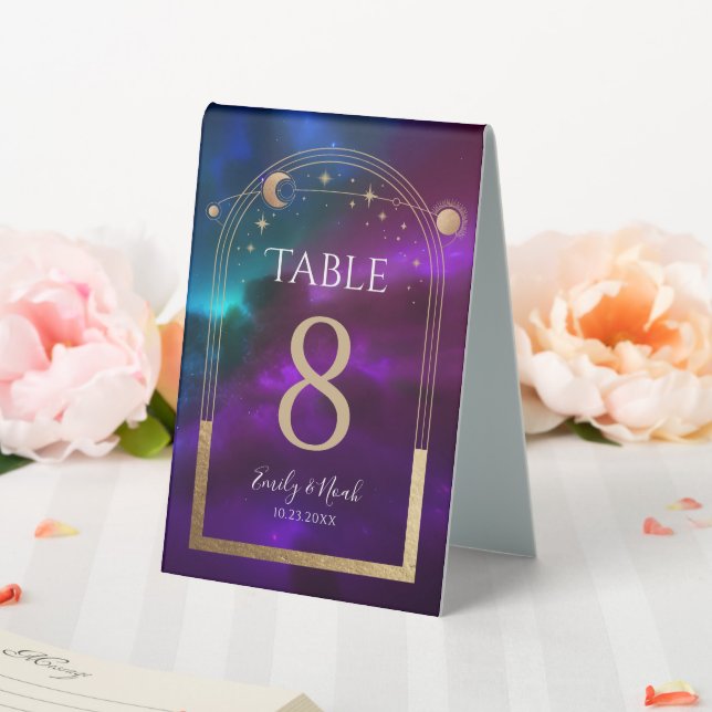 Plaque De Table Cosmic Purple Turquoise or Sun Moon Mariage d'astr (In SItu (Mariage))