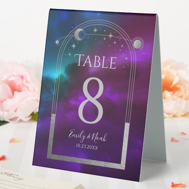 Plaque De Table Cosmologique violet Turquoise argent Mariage de lu (In SItu (Mariage))