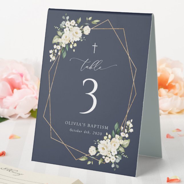 Plaque De Table Cream White Flowers, Boho, Baptism Table Numbers (In SItu (Mariage))