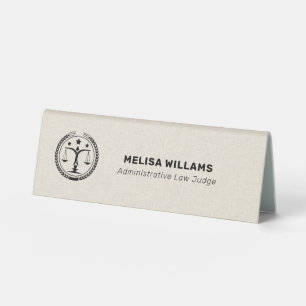 Plaque De Table Crème Lin Justice Logo et Noir