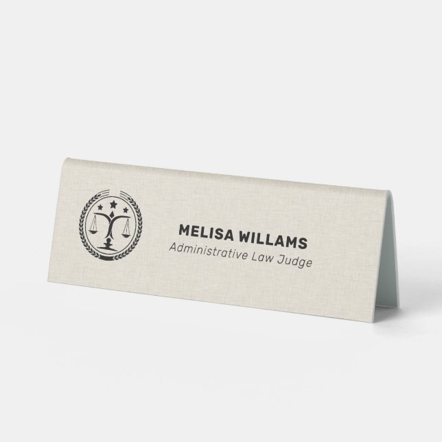 Plaque De Table Crème Lin Justice Logo et Noir (Recto)