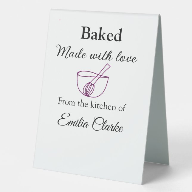 Plaque De Table Cuit avec amour boulangerie entreprise ajouter nom (Recto)