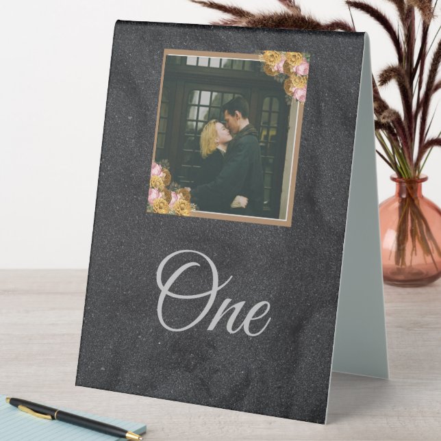 Plaque De Table Customisé Black Photo Mariage élégant (En SItu (Tableau))