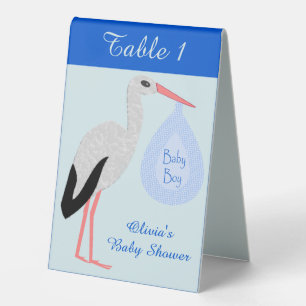 Plaque De Table Cute Blue Baby Boy Stork Baby shower personnalisé