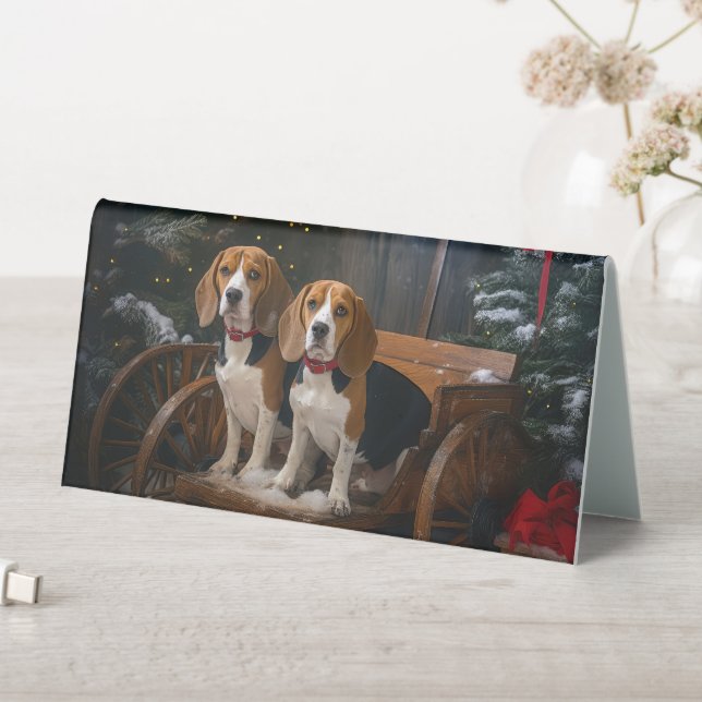 Plaque De Table Décor de Noël beagle Snowy Sleigh (En SItu (Tableau))