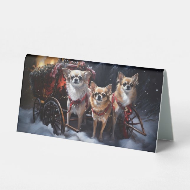 Plaque De Table Décor de Noël Chihuahua Snowy Sleigh (Recto)