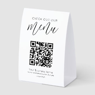 Plaque De Table Découvrez notre code QR de menu noir et blanc chic