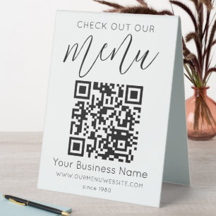 Plaque De Table Découvrez notre menu Qr Code noir blanc chic moder