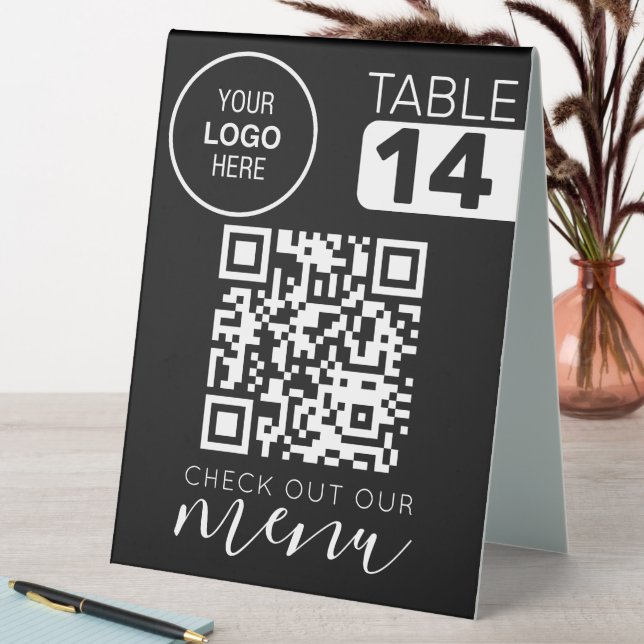 Plaque De Table Découvrez notre menu Qr Code noir blanc chic moder (En SItu (Tableau))