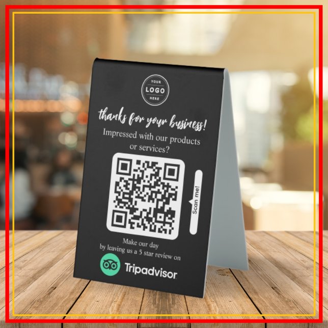 Plaque De Table Demande d'avis TripAdvisor avec logo et code QR (Tripadvisor Review Request Card that you can personalize with your Logo and QR Code)