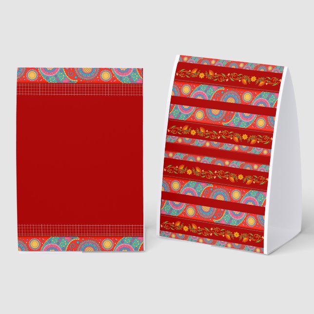 Plaque De Table Desi Wedding Style Deep Red Design (Recto/verso)