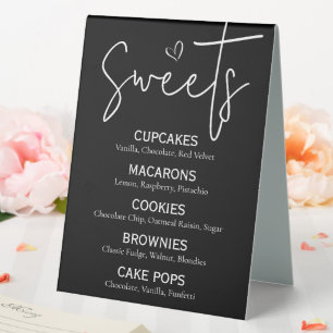 Plaque De Table Dessert sucré minimal Menu Moderne Noir Blanc Chic