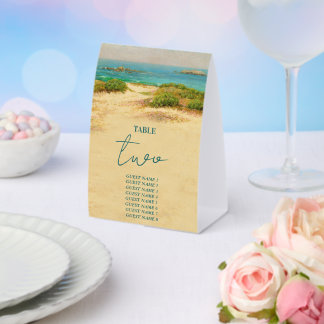 Plaque De Table Destination de mariage côtier plage aquarelle