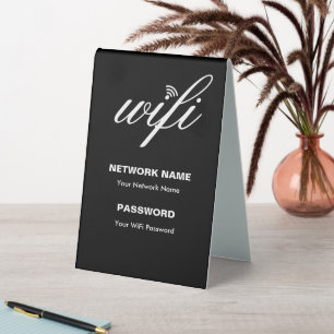 Plaque De Table Détails Wi-Fi personnalisés et mot de passe noir