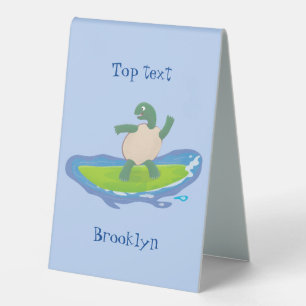 Plaque De Table Drôle tortue vague de surf dessin animé