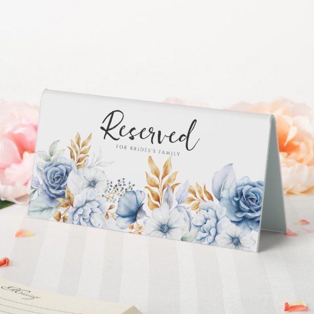 Plaque De Table Dusty Bleu Blanc Or Floral Mariage Réservé (In SItu (Mariage))