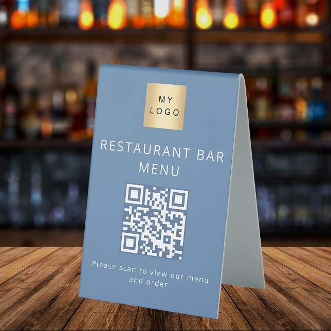 Plaque De Table Dusty bleu restaurant café bar menu scanner code Q (Créateur téléchargé)