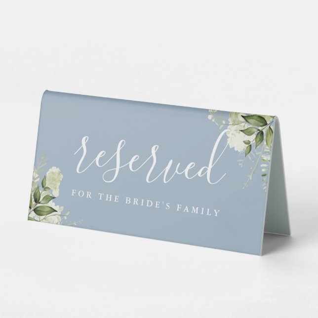 Plaque De Table Dusty Blue Floral Greenery Mariage Réservé (Recto)