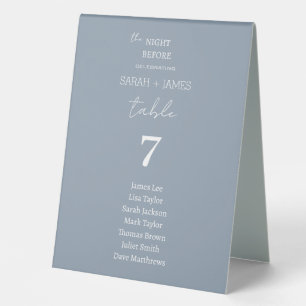 Plaque De Table Dusty Blue la nuit avant la carte de siège Mariage