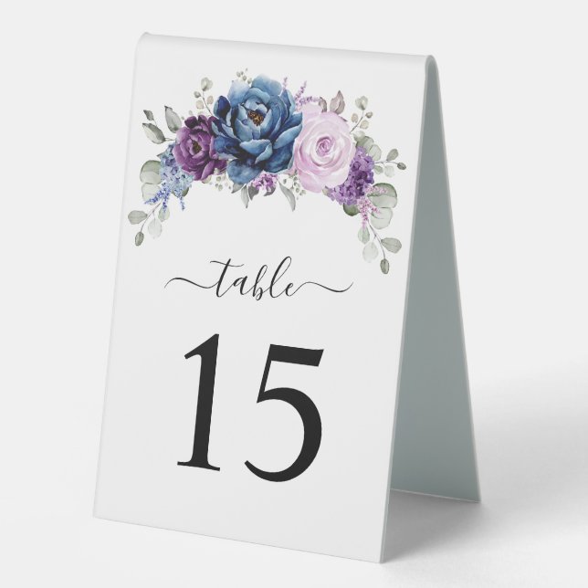 Plaque De Table Dusty Blue Purple Navy Lilac Blooms Numéro de tabl (Recto)