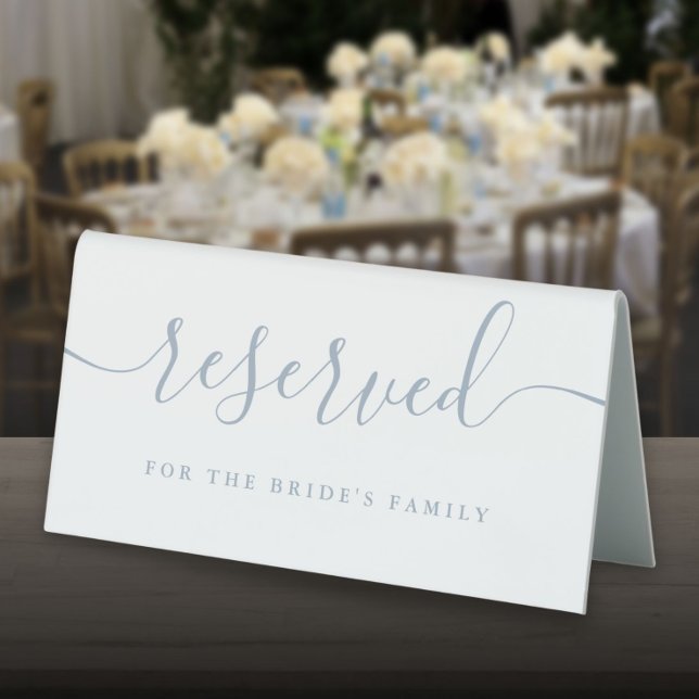 Plaque De Table Dusty Blue Script Mariage Réservé (Dusty Blue Script Wedding Reserved Table Tent Sign)