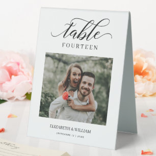 Plaque De Table Elegance Script Modern Photo Mariage Numéro de tab