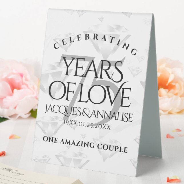 Plaque De Table Élégant 75e anniversaire de Mariage de diamant (In SItu (Mariage))