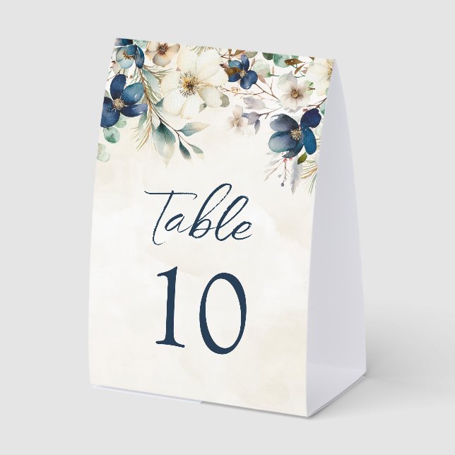 Plaque De Table Elegant Blue Floral Winter Wedding Table Number (Recto)