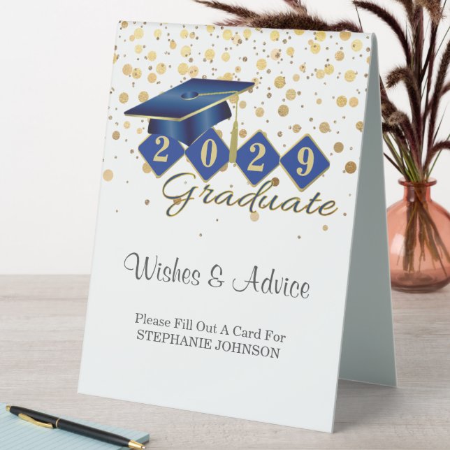 Plaque De Table Élégant Classic Graduation Party Blue & Gold