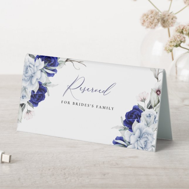 Plaque De Table Elégant Dusty Blue Navy Floral Mariage Réservé (En SItu (Tableau))