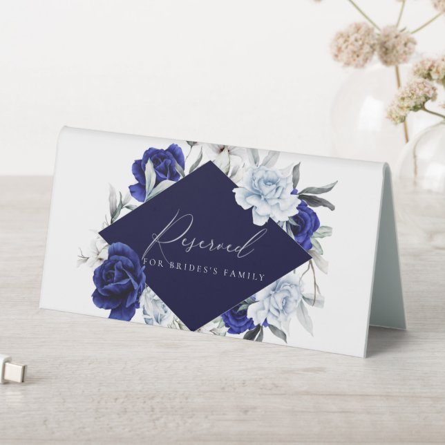 Plaque De Table Elégant Dusty Blue Navy Floral Mariage Réservé (En SItu (Tableau))