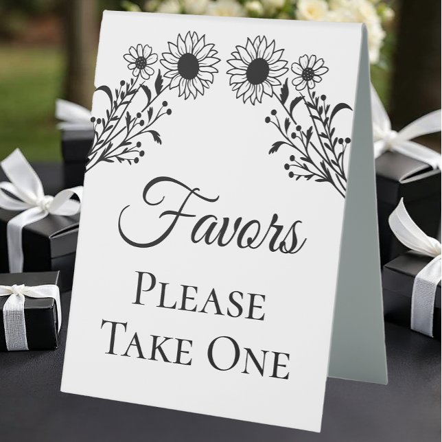 Plaque De Table Elégant Floral Noir Blanc Tournesol Mariage Favori (Créateur téléchargé)