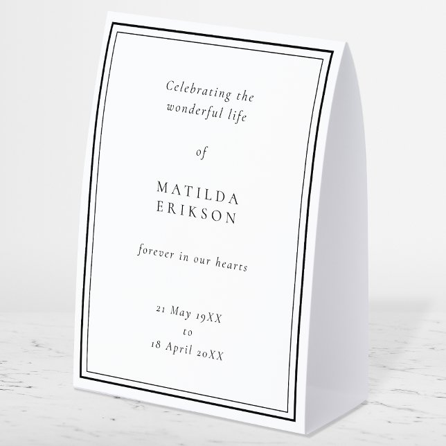 Plaque De Table Elegant Funeral | Classic Celebration of Life (Elegant Memorial table tent sign to celebrate the life of your loved one)