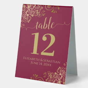 Plaque De Table Elegant Gold Frills Maroon Bourgogne Numéro de Mar