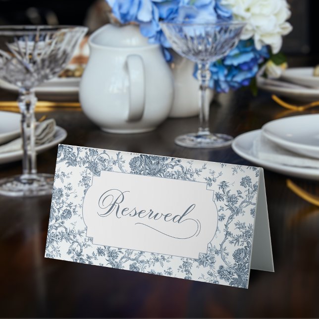 Plaque De Table Élégant gravé Bleu Français Floral Réservé (Créateur téléchargé)