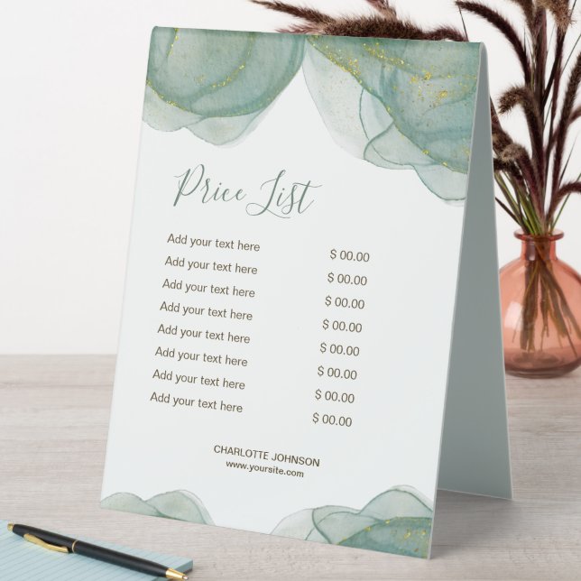 Plaque De Table Elegant Green Gold Parties scintillant Aquarelle P (En SItu (Tableau))