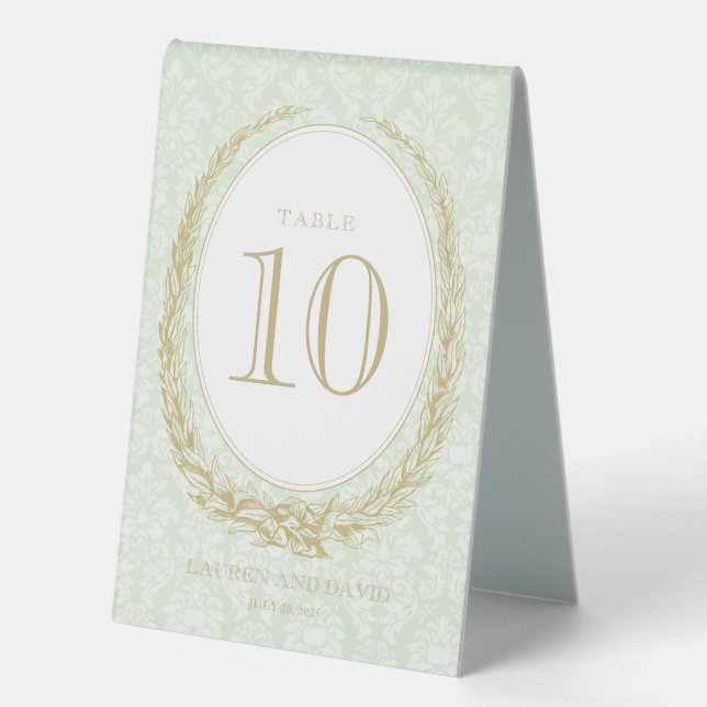 Plaque De Table Elegant Laurel Wreath | Damas vert (Recto)