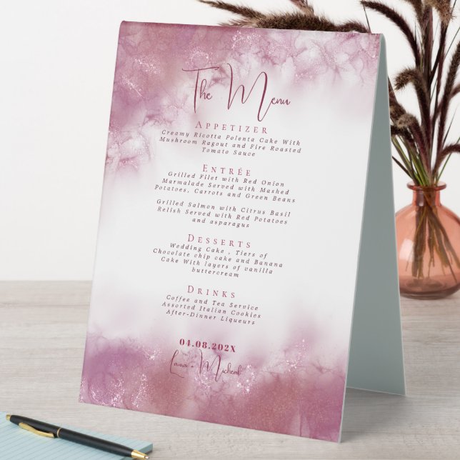 Plaque De Table Elégant marbre aquarelle mariage table menu pied (En SItu (Tableau))