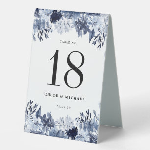 Plaque De Table Élégant Mariage bleu bleu floral Dusty Numéro de t