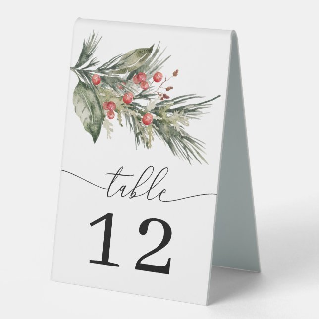 Plaque De Table Elégant Mariage de Noël aquarelle (Recto)