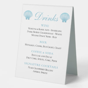 Plaque De Table Elégant Nautical Blue Shell Beach Wedding Bar