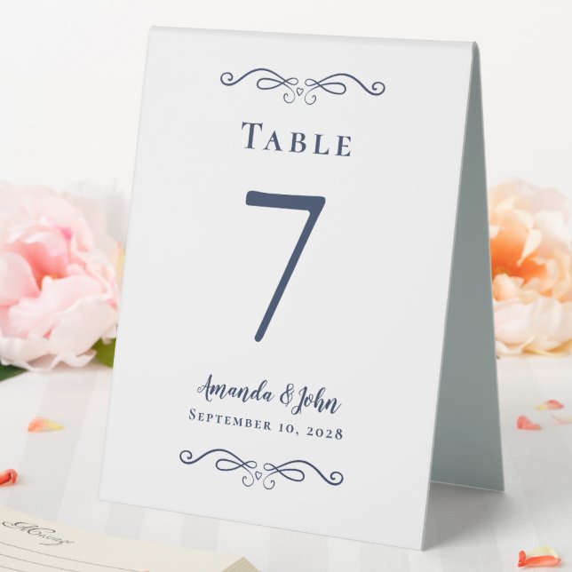 Plaque De Table Élégant numéro de mariage Calligraphie Chic Navy B (In SItu (Mariage))