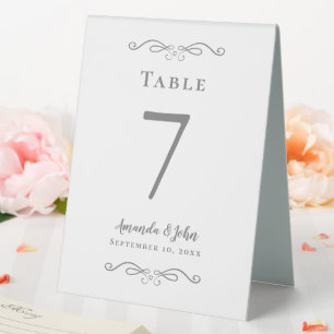 Plaque De Table Élégant numéro de mariage Calligraphie gris chic b