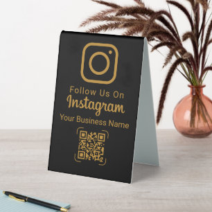 Plaque De Table Élégant Or Noir Instagram Suivez-Nous