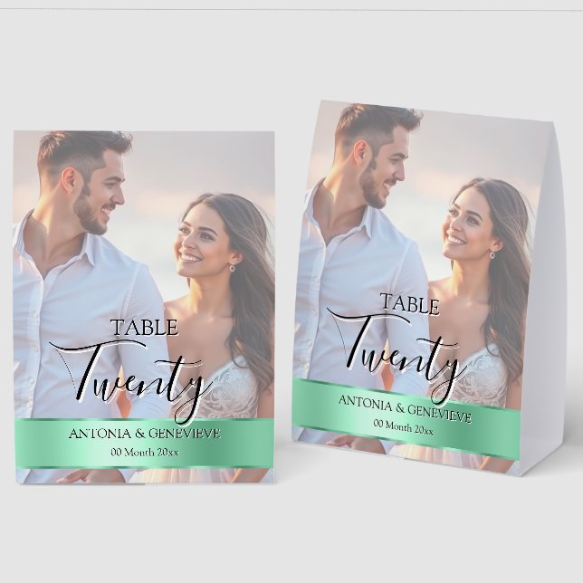 Plaque De Table Elegant Photo Wedding Table Number Sage band (Recto/Verso)