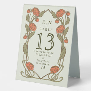 Plaque De Table Élégant Pivoine Corail Art Nouveau Fleur Mariage