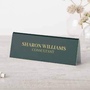 Plaque De Table Élégant professionnel foncé vert & or minimaliste