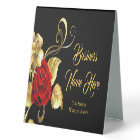 Elégant Rouge Rose Noir Rouge Feuille d'or