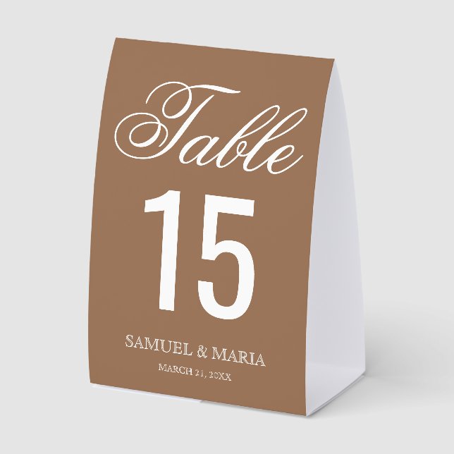 Plaque De Table Elegant Script Beige Tan Wedding Table Number (Recto)