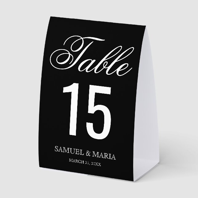 Plaque De Table Elegant Script Black Wedding Table Number (Recto)